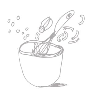 Get your design and marketing mix right - how we work with you, illustration of a mixing bowl by Bettina Kaiser