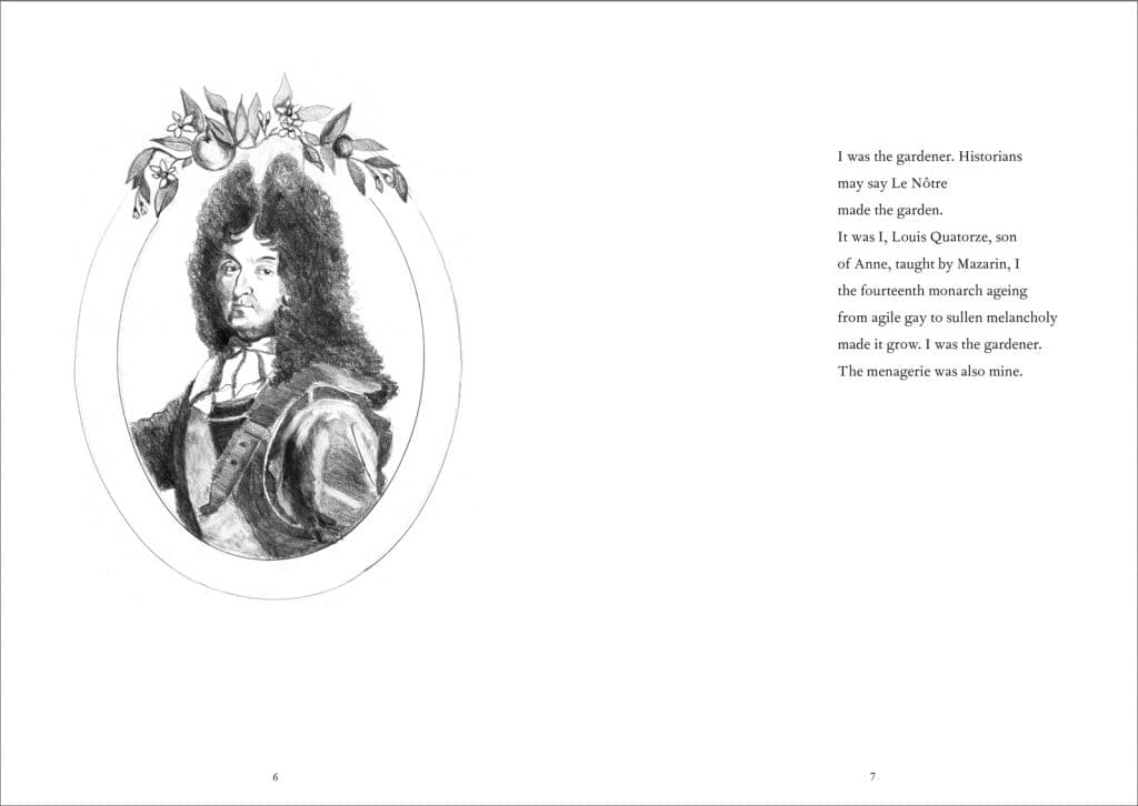 Image of the inside spread of The Kings Walks in the Orangerie by Kathryn Purnell